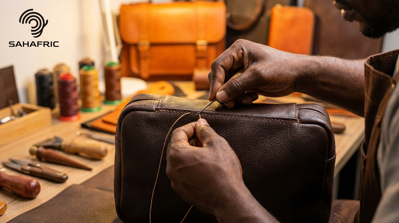 Nigerian leather craftsman at work